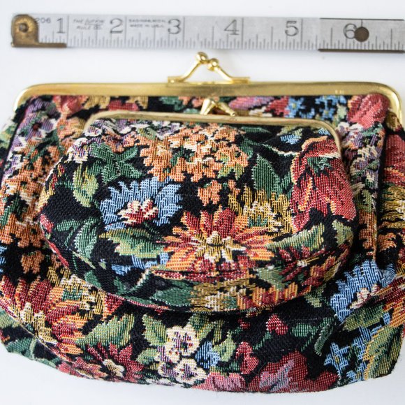 Vintage Floral Tapestry Purse + Makeup Bag w/ Mirror Set 1950s Retro - Picture 8 of 8